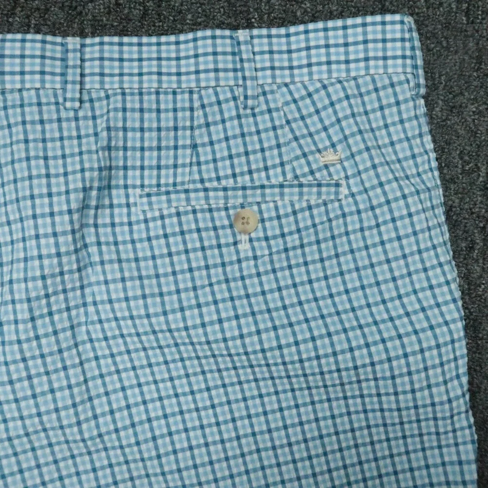 Peter Millar Shorts Men 40 Blue Plaid Performance Chino‎ Seersucker Lightweight